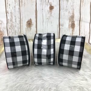 3 x Wired Ribbon Buffalo Check Plaid Farmhouse NEW